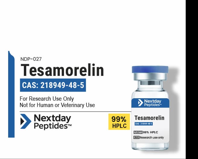 Tesamorelin research peptide — ≥99% HPLC purity — Nextday Peptides, research use only