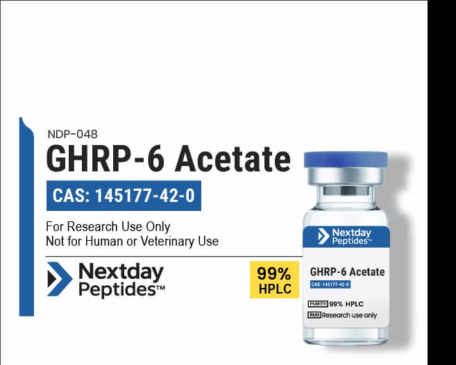 GHRP-6 Acetate — Nextday Peptides GHRP-6 Acetate research peptide — ≥99% HPLC purity — Nextday Peptides, research use only