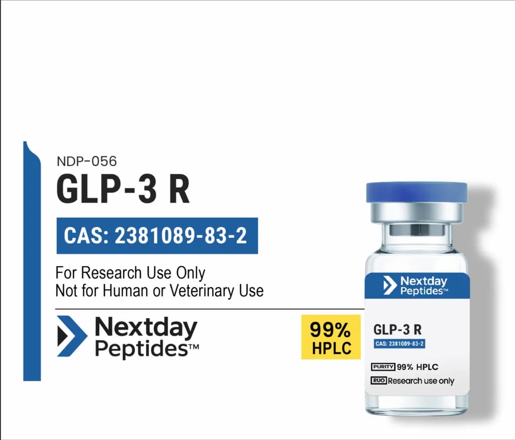 Retatrutide (GLP3 Reta) — Nextday Peptides Retatrutide (GLP3 Reta) research peptide vial — ≥99% HPLC purity — Nextday Peptides, research use only