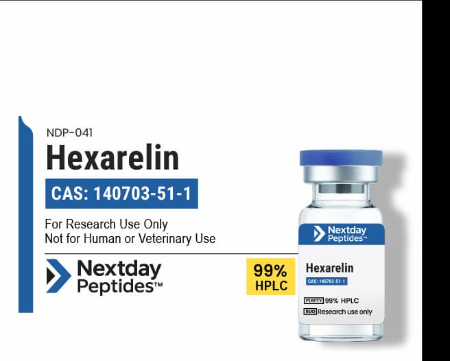 Hexarelin Acetate — Nextday Peptides Hexarelin Acetate research peptide — ≥99% HPLC purity — Nextday Peptides, research use only