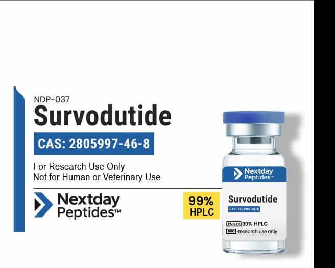 Survodutide — Nextday Peptides Survodutide research peptide — ≥99% HPLC purity — Nextday Peptides, research use only