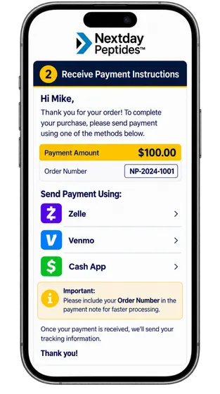 Step 2: Receive Payment Instructions — Nextday Peptides ordering process