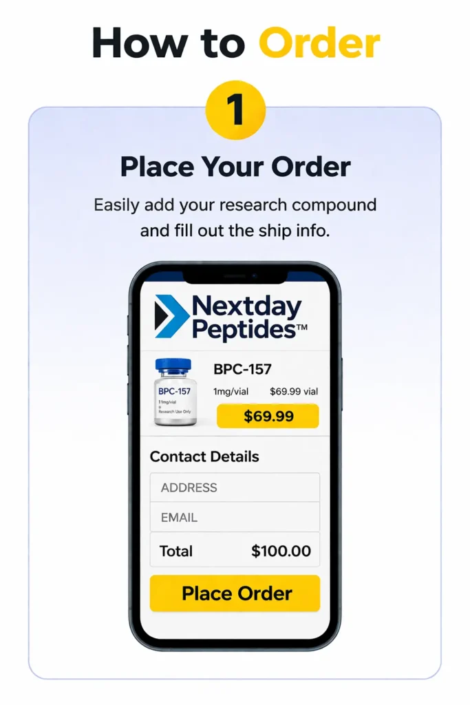 Nextday Peptides step 1 place order fast checkout research compounds ordering process