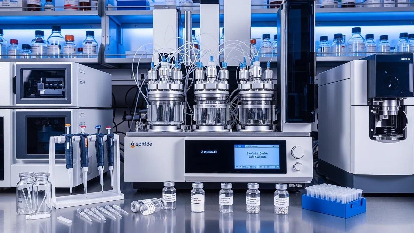 Laboratory setup illustrating equipment and processes to ensure high-purity peptide synthesis