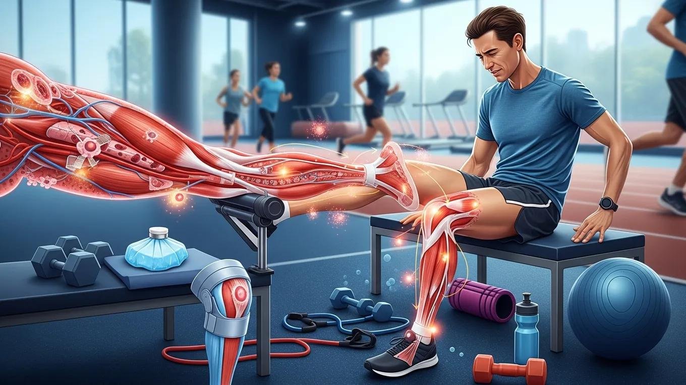 Athlete undergoing recovery with focus on muscle healing and rehabilitation techniques.
