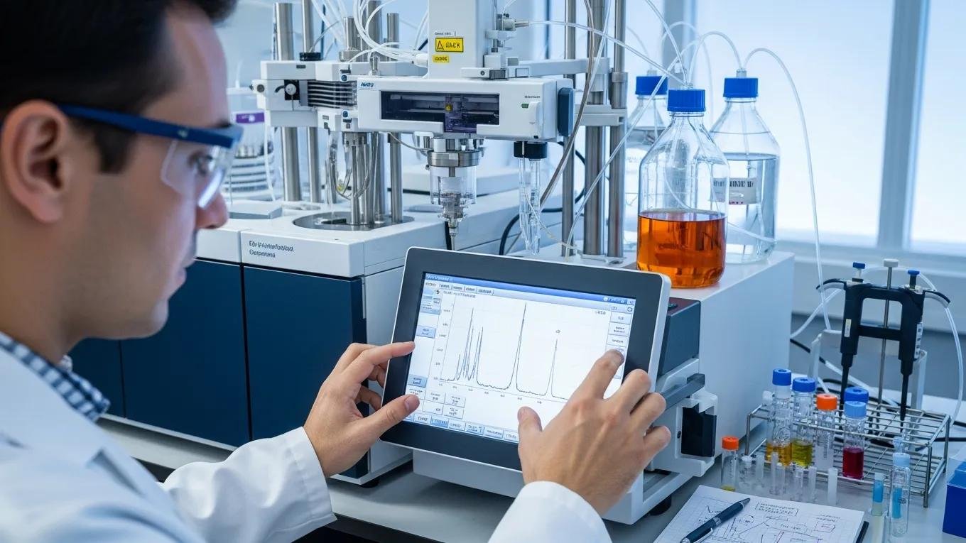 Scientist performing HPLC analysis for high-purity tirzepatide peptides